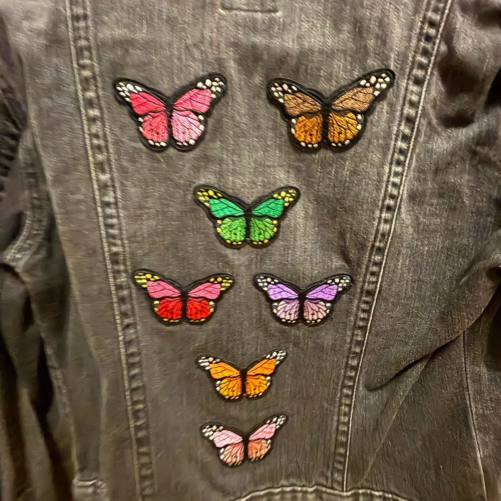 Gray Denim Jacket With Butterfly Patch - image 2